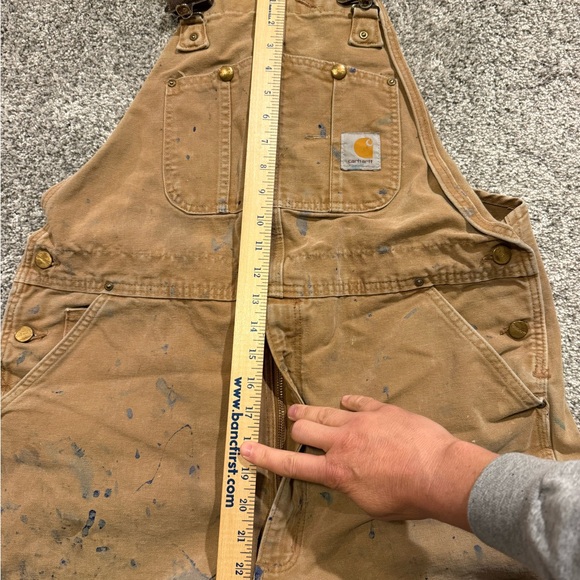 Carhartt Double Knee Bib Overalls Mens 40x32* BRN Canvas Workwear Paint Splatter - Picture 5 of 16